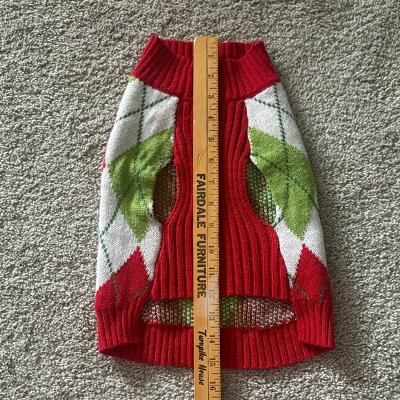 Festive Argyle Dog Sweater - Red, Green, White - Picture 3 of 7